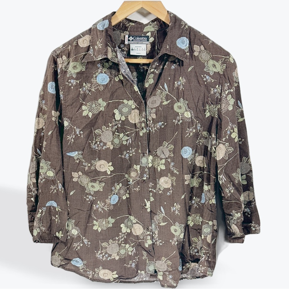 Columbia Brown Floral Lightweight Snap Button Down Woman's XL